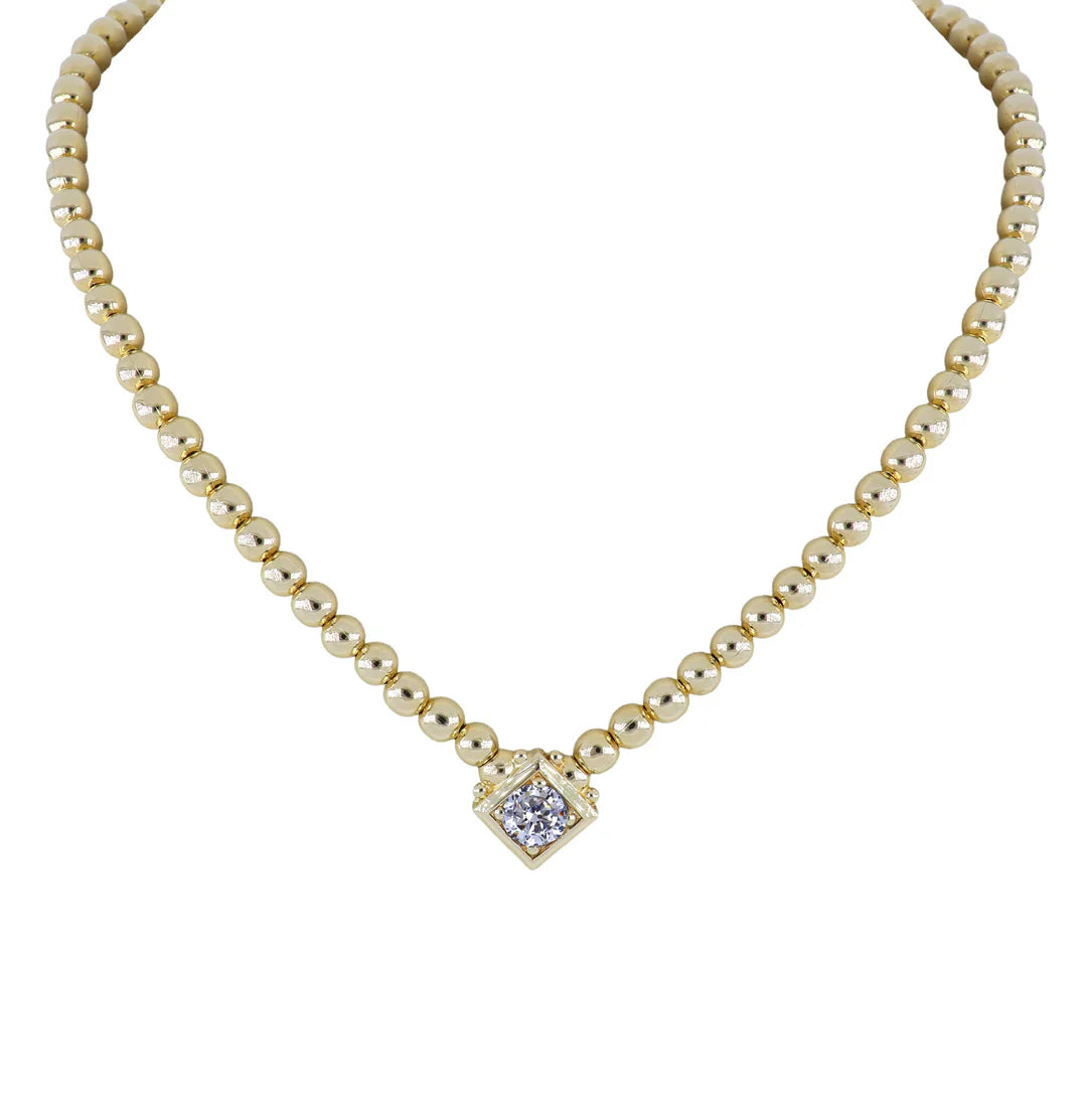 N5802-GF03 Beaded CZ Single Strant Diamond Necklace
