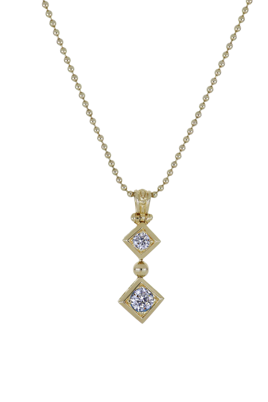 K5812-GF07 BEADED TWO STONE DIAMOND CZ NECKLACE 24" GOLD