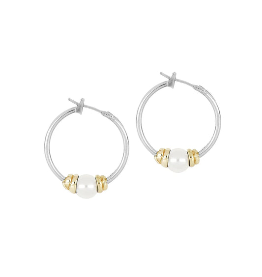 G5215-AB00 SM. PEARL HOOP EARRING T/TONE