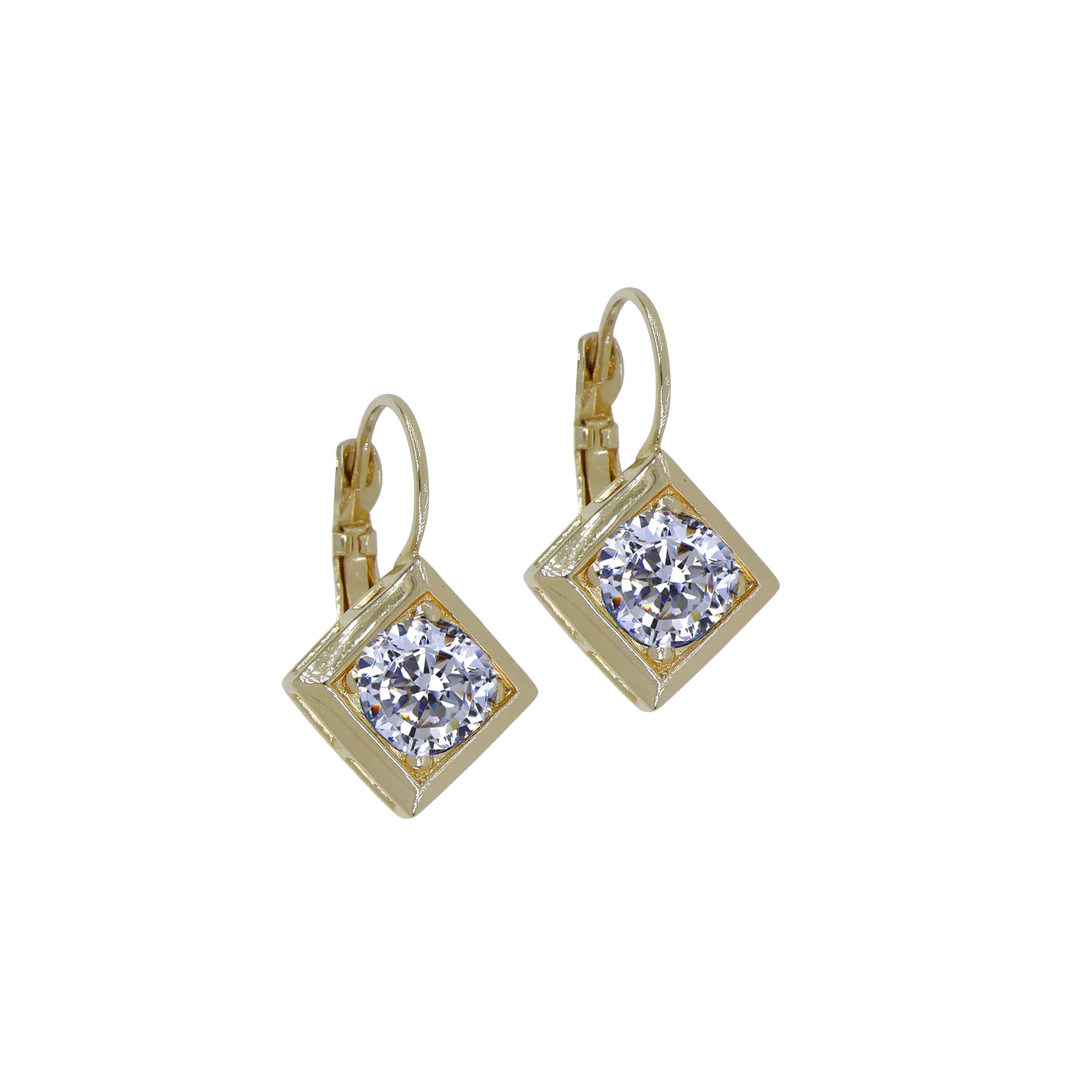F5780-GF00 BEADED DIAMOND 8MM CZ FRENCH WIRE EARRING GOLD
