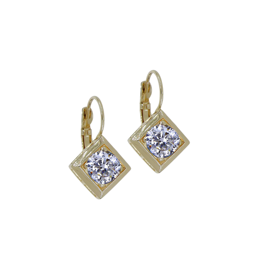 F5780-GF00 BEADED DIAMOND 8MM CZ FRENCH WIRE EARRING GOLD