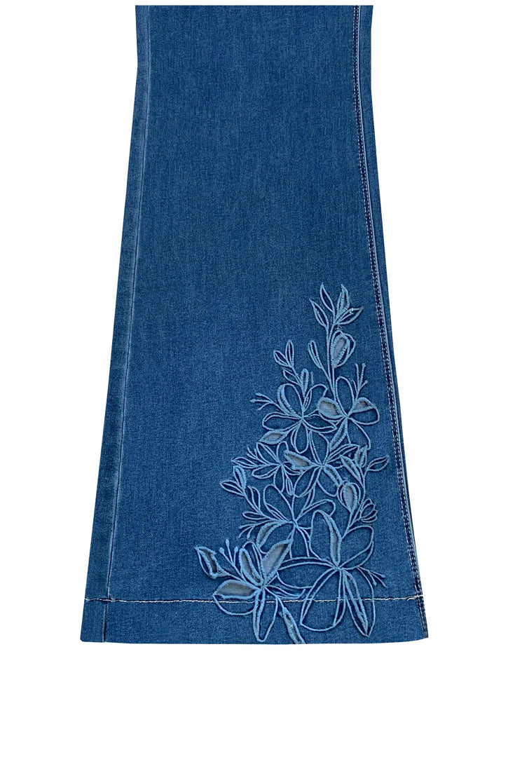 Ethyl Pull On Embroidered Flower Jeans