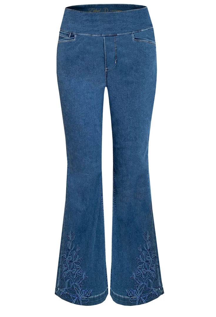 Ethyl Pull On Embroidered Flower Jeans