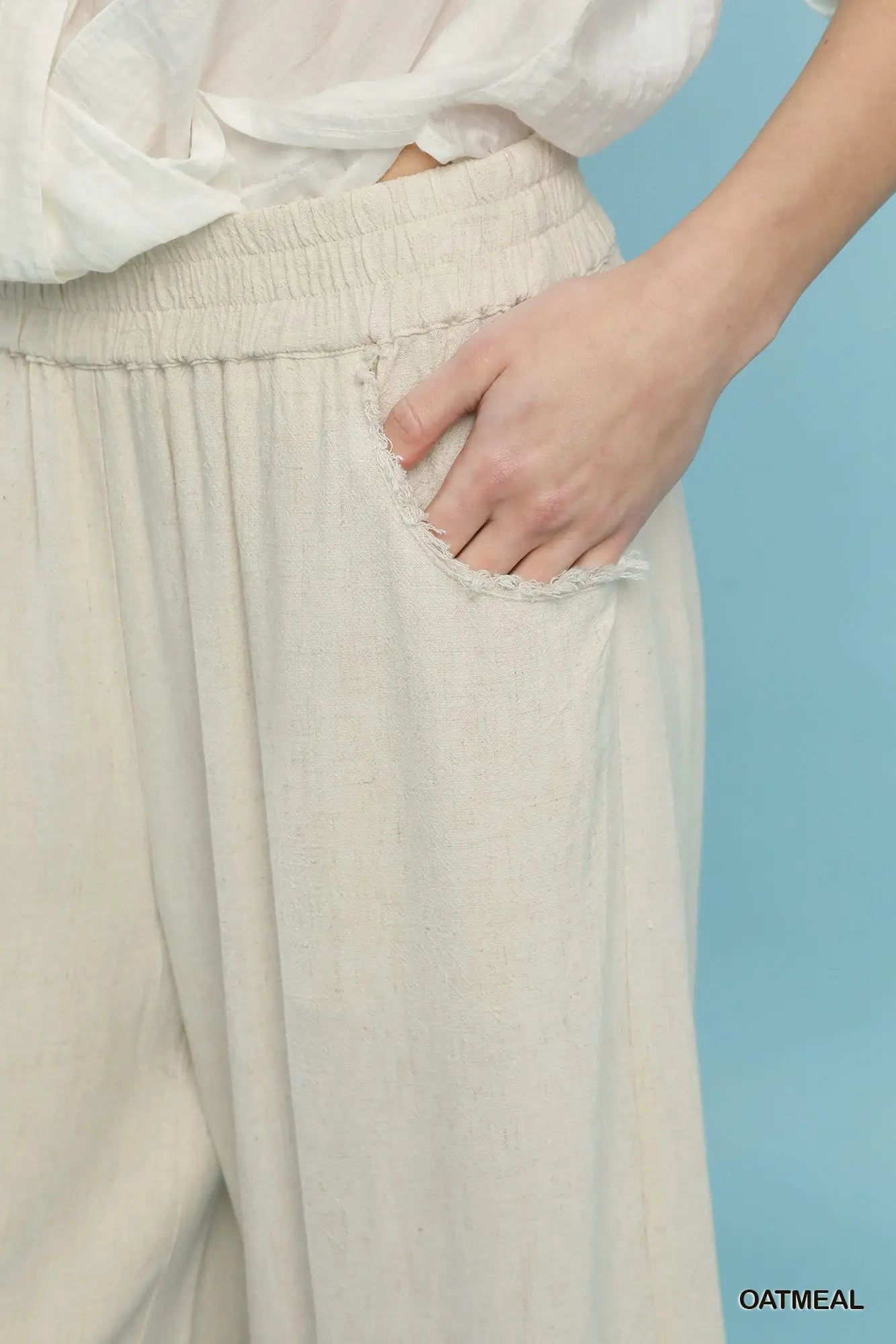 K1876 Lace Trim Fringe hem Wide Leg Pants