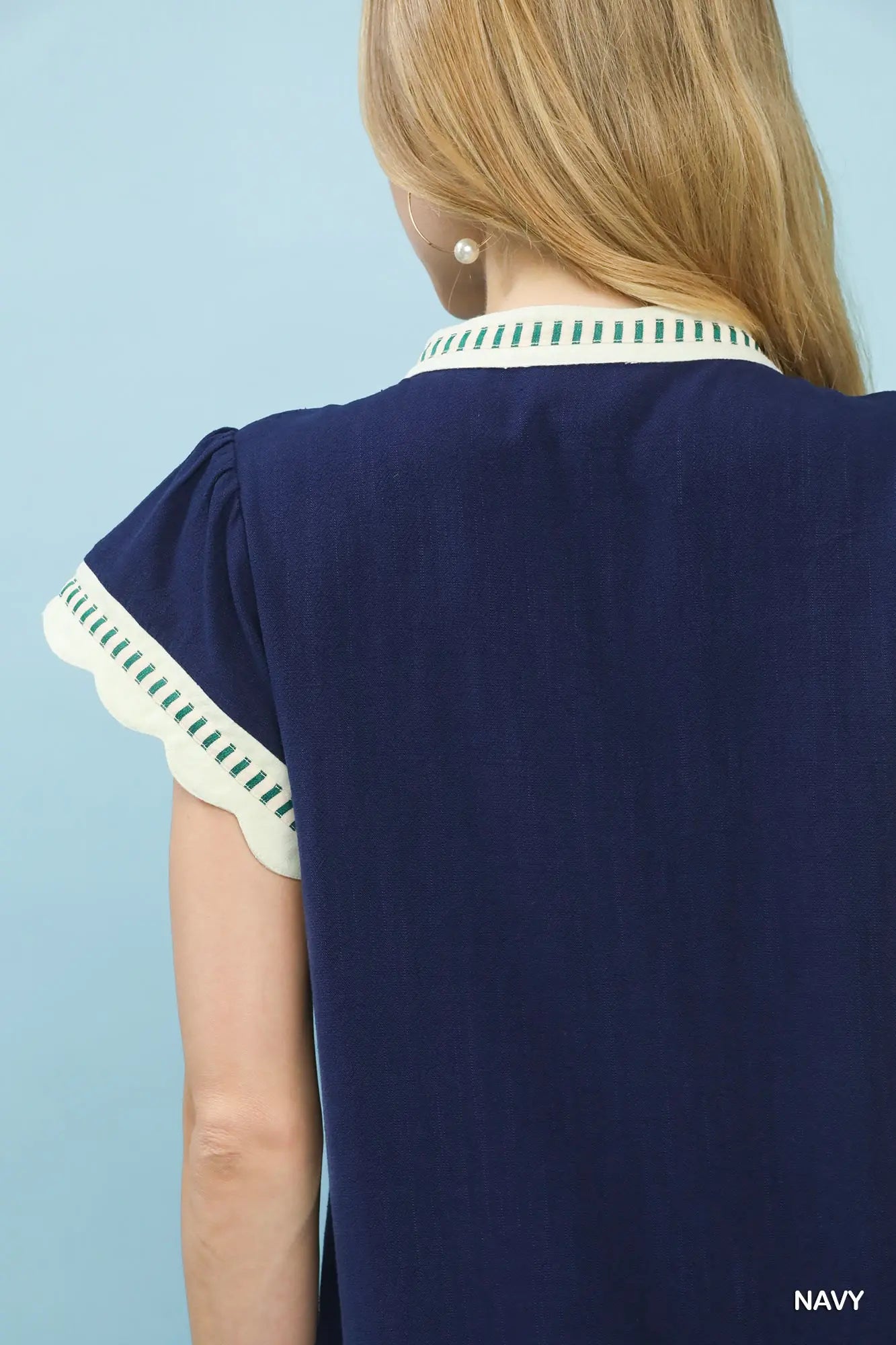 5929 Navy V-Neck Top