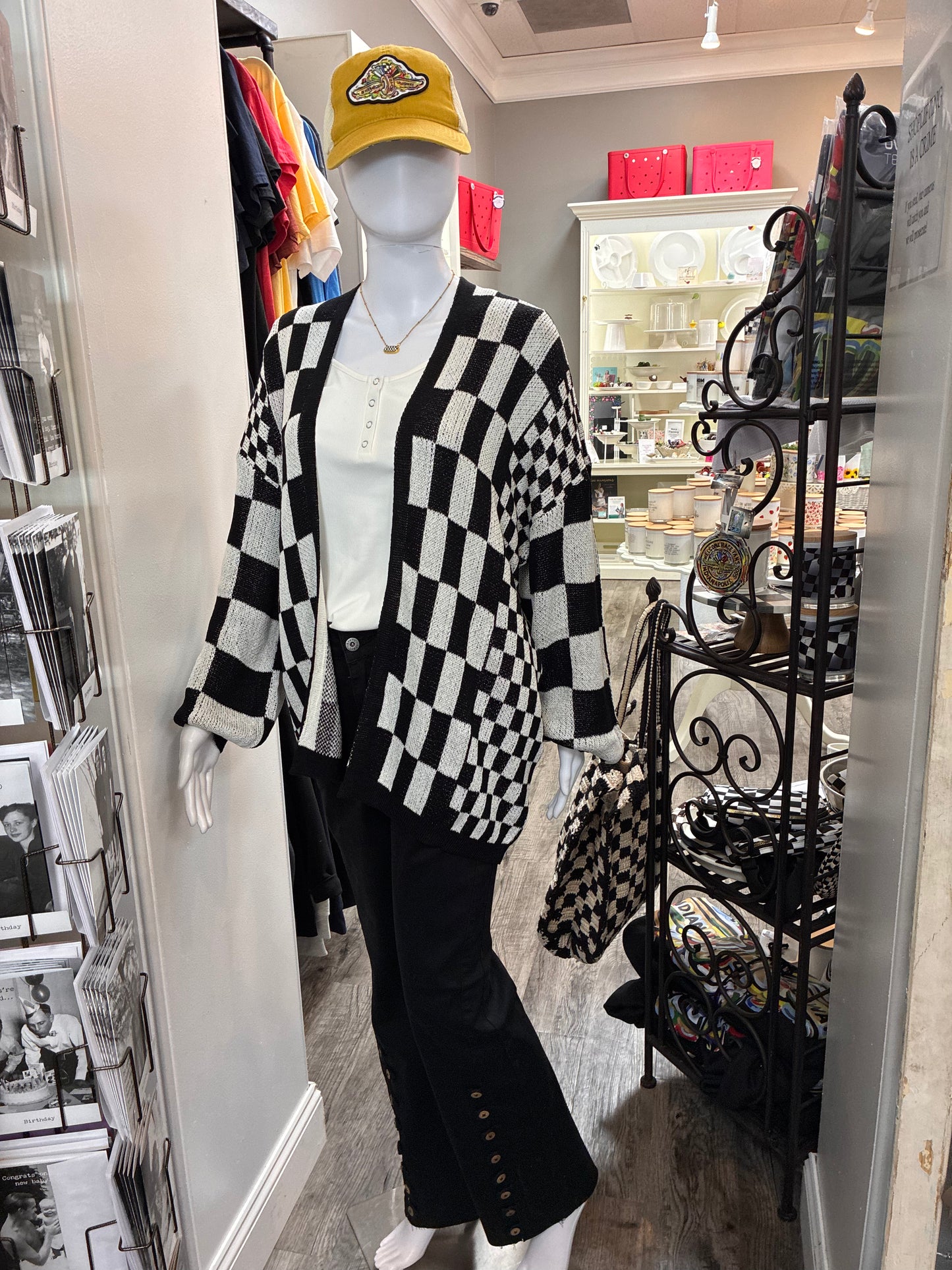 Light Weight  Blk/Wh Checkerboard Cardigan