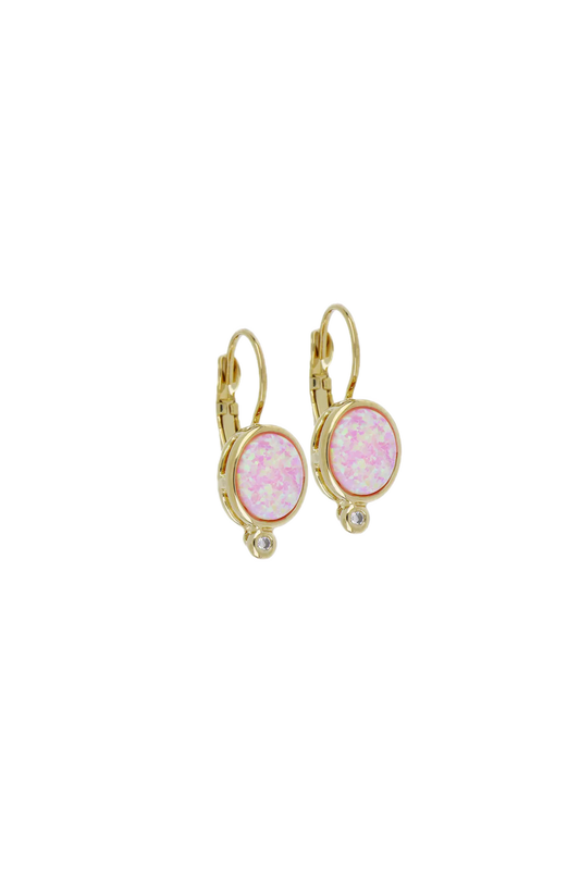 F5819-G6F0 Blue Opal French Wire Gold Earrings