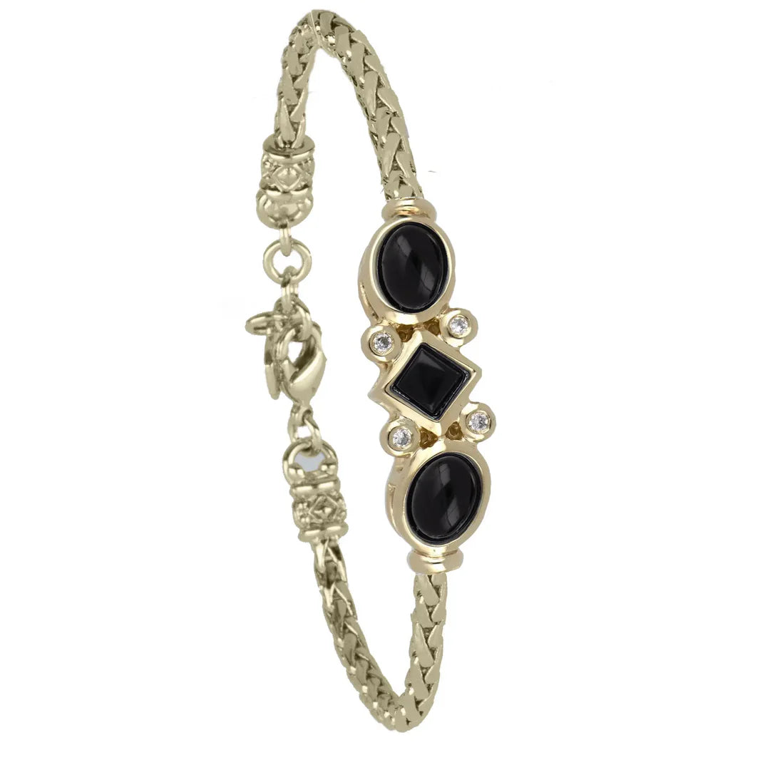 B5569-G5F0 Opalas do Mar 3 stone black onyx Bracelet 7"