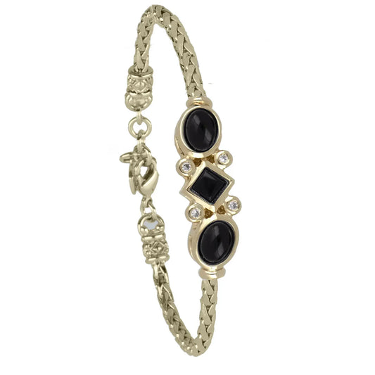 B5569-G5F0 Opalas do Mar 3 stone black onyx Bracelet 7"