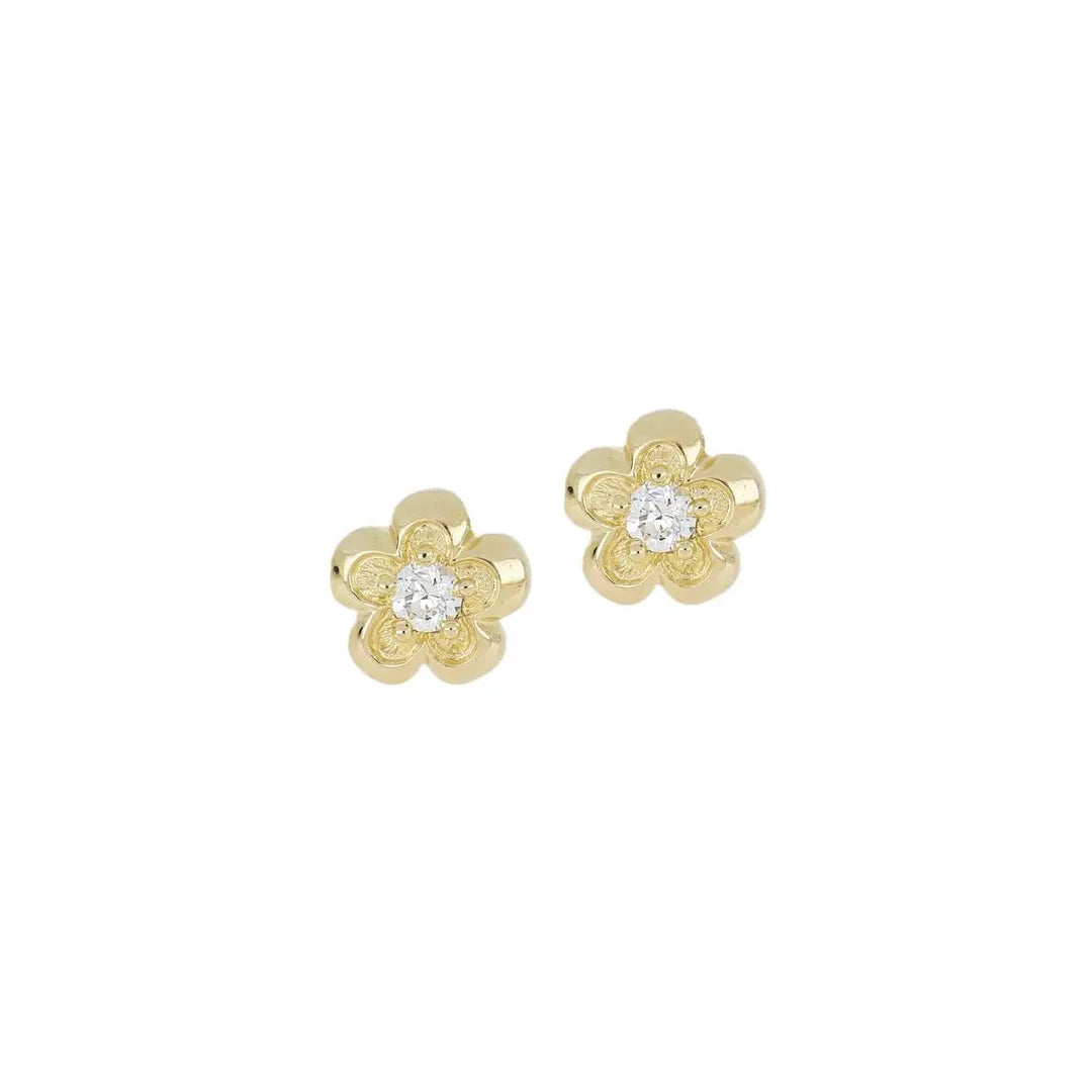 M5432-GF00 FLOWER  CZ GOLD POST EARRING