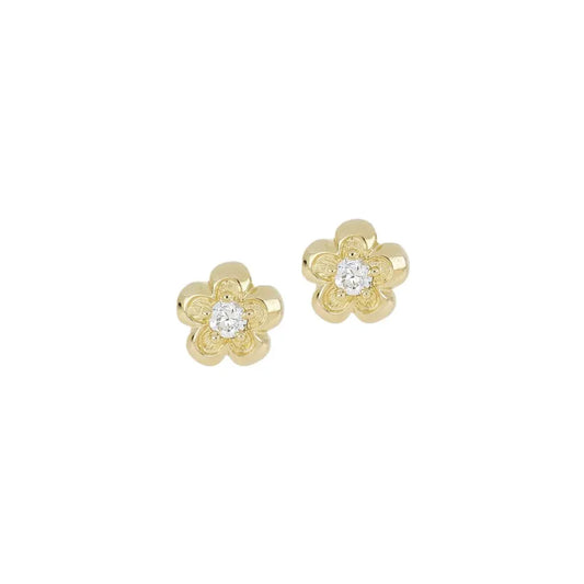 M5432-GF00 FLOWER  CZ GOLD POST EARRING