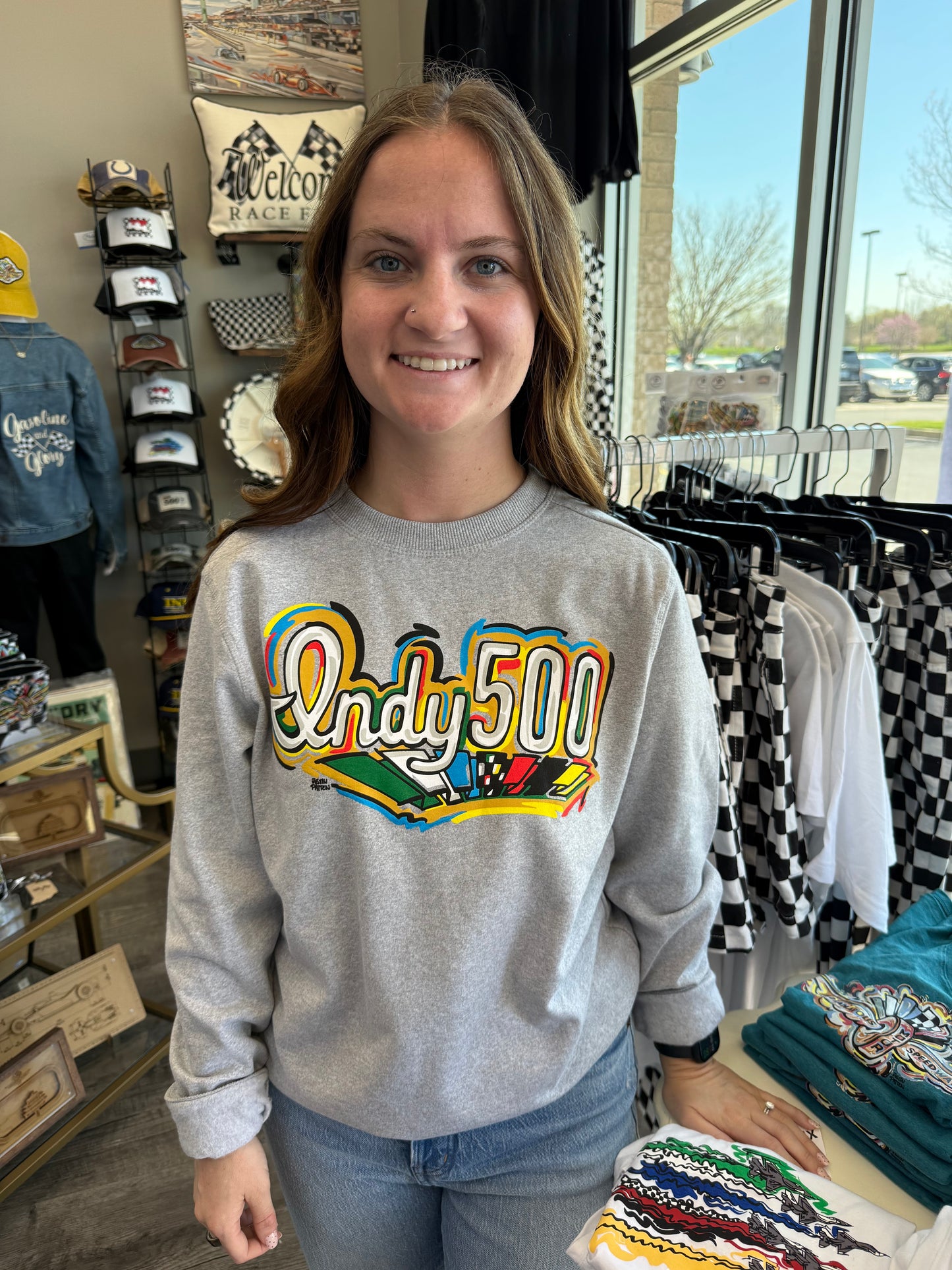 Indy 500 Script Unisex Crew Hthr Grey