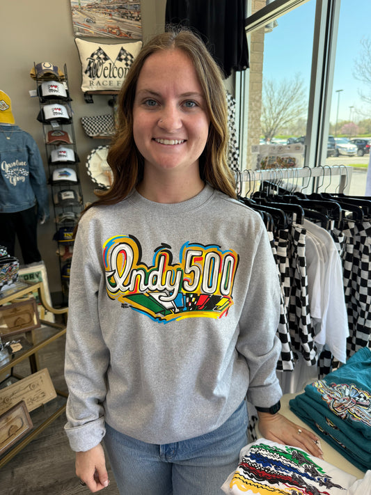 Indy 500 Script Unisex Crew Hthr Grey
