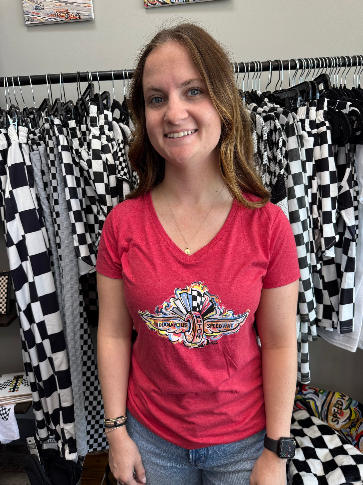 IMS Ladies VNeck Tee Red Frost