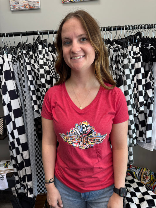 IMS Ladies VNeck Tee Red Frost