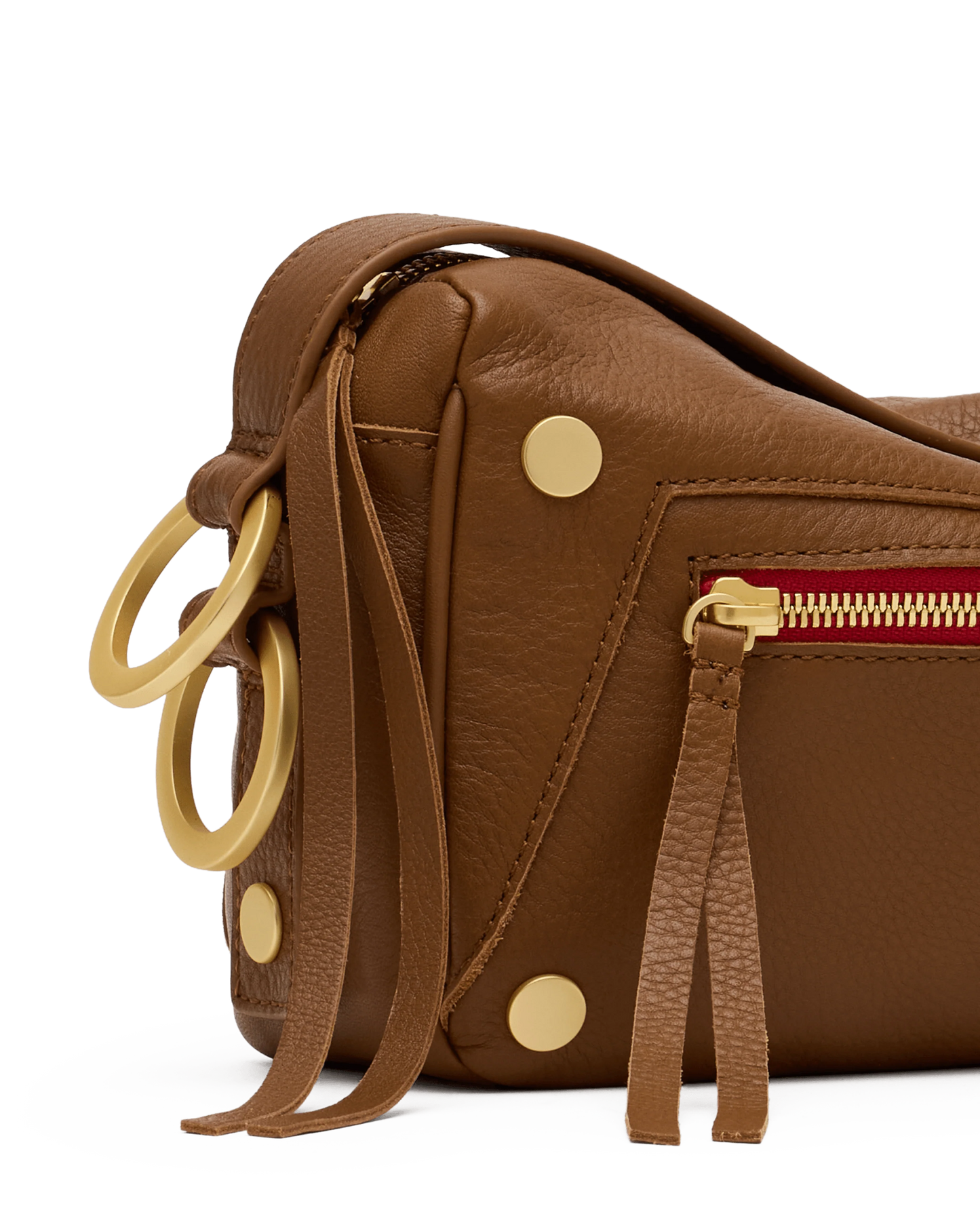Doxie Medium Mahogany Pebble/Brushed Gold Red Zipper