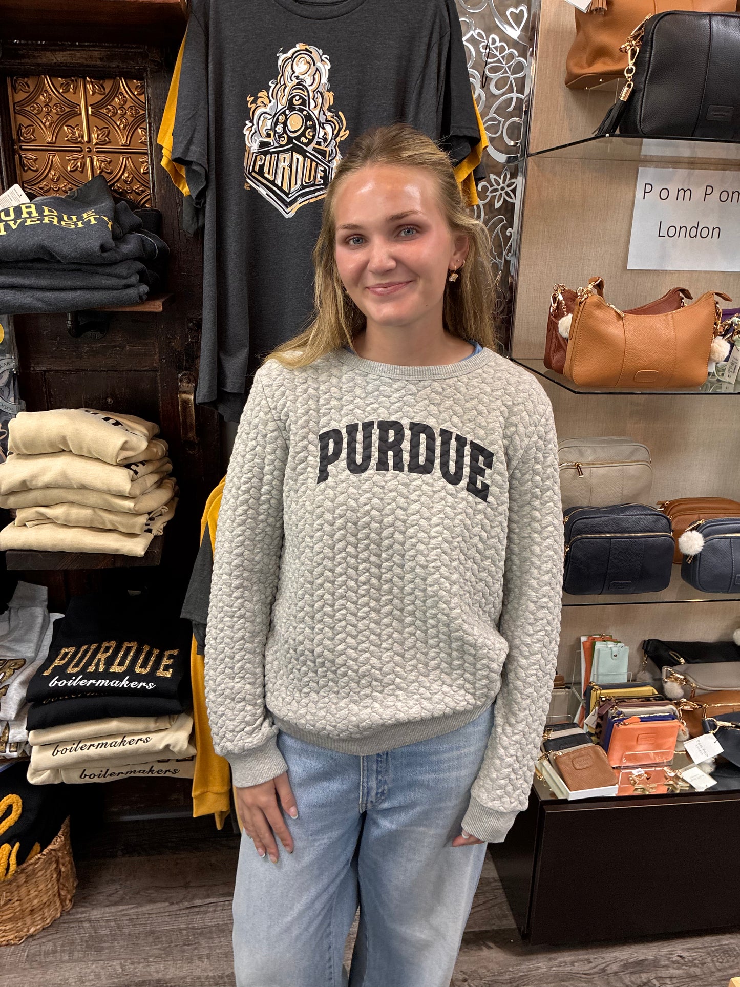Purdue Heather Kinsley Quilted Crew Neck