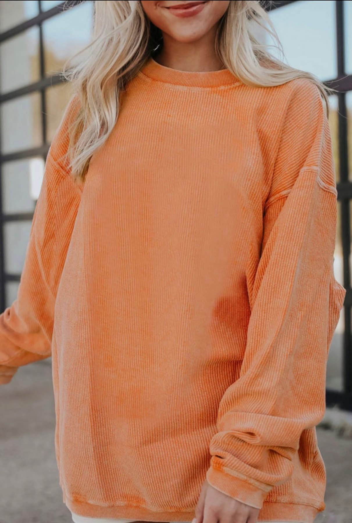 Ribbed Sweatshirt in Green, Orange, Tan, and Pink