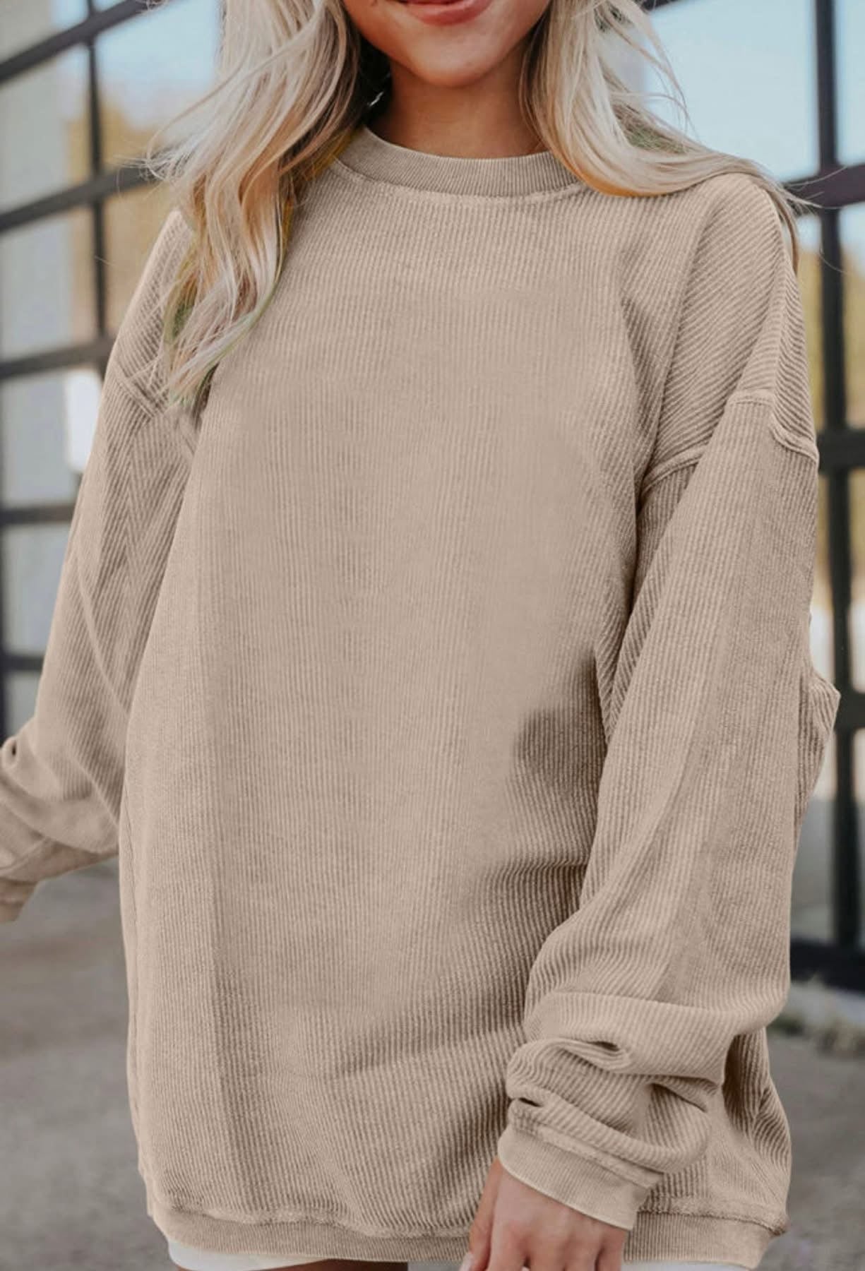 Ribbed Sweatshirt in Green, Orange, Tan, and Pink