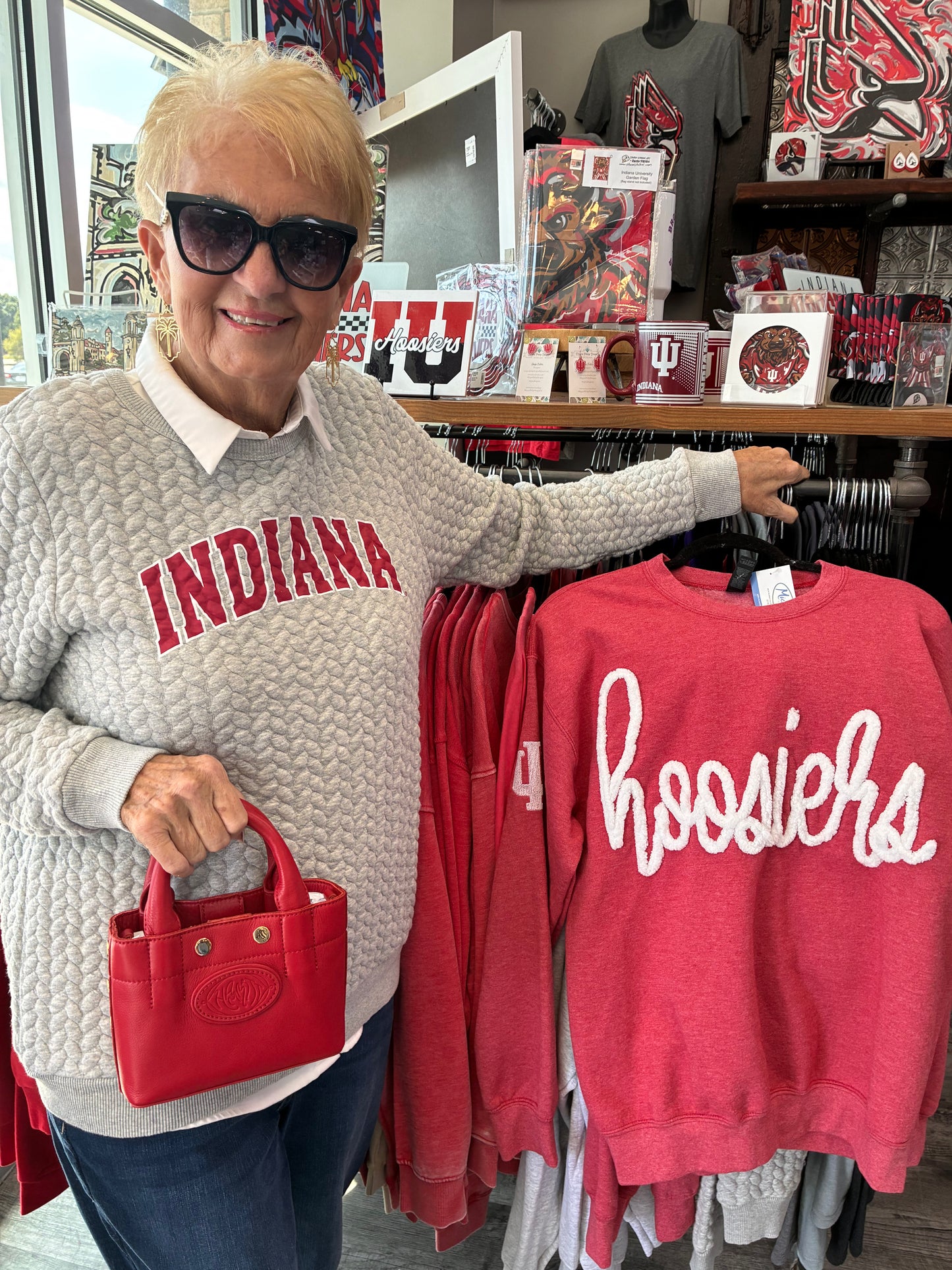 Indiana Univ Heather Kinsley Quilted Crew Neck