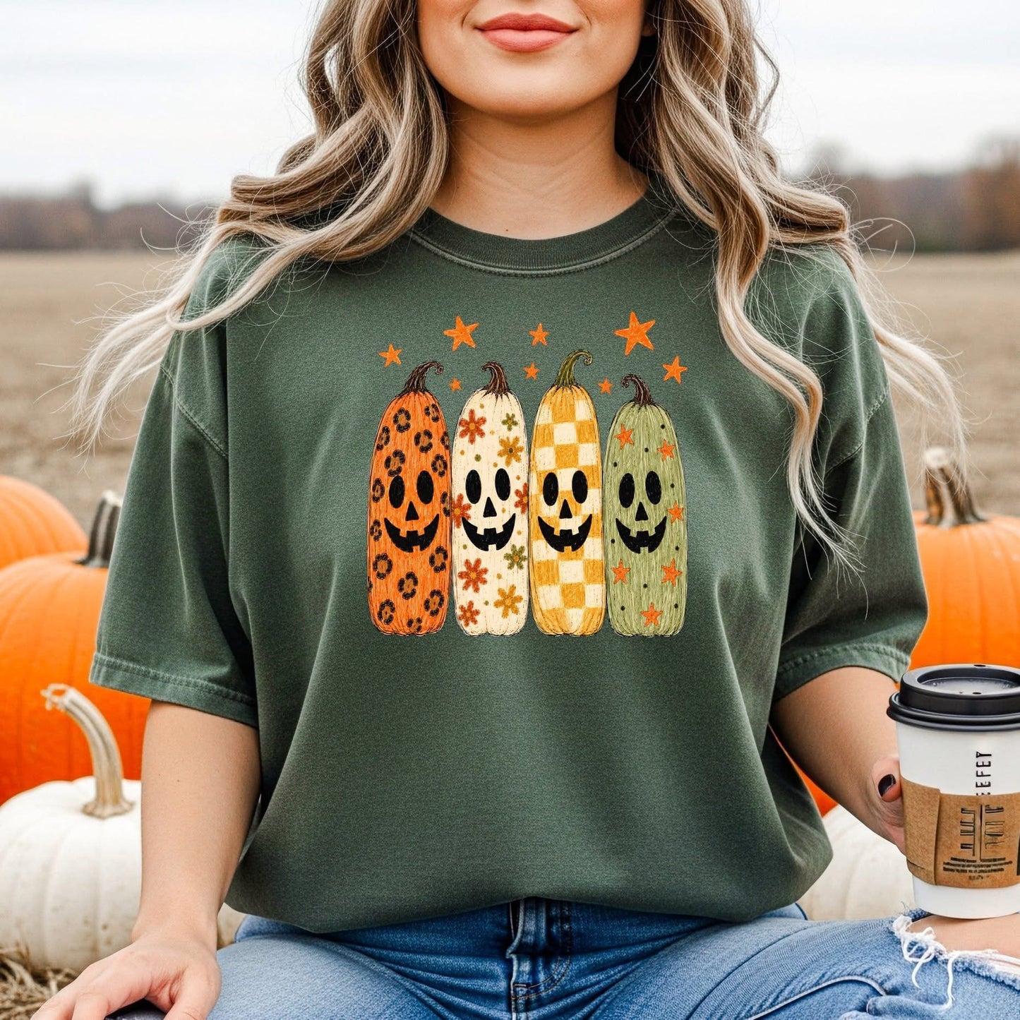 Gourd Faces Olive Tee