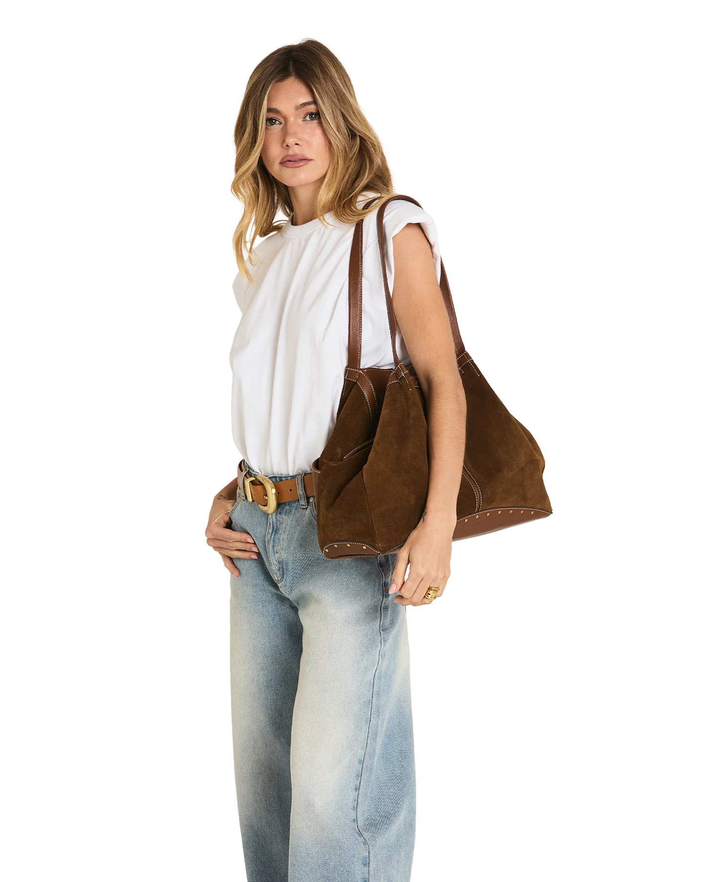 PREORDER NOW Meryl Carryall Cinnamon Suede/Antique Gold