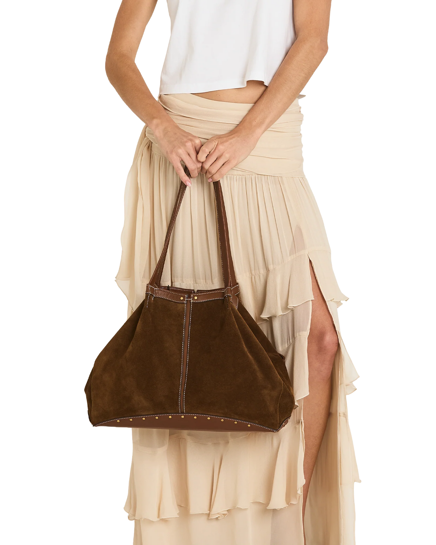 PREORDER NOW Meryl Carryall Cinnamon Suede/Antique Gold
