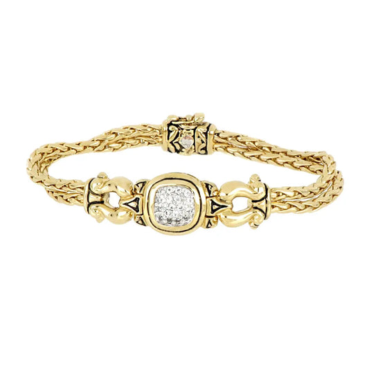 B5101-GF0S Anvil Gold & Pavé Horseshoe Two Strand Bracelet