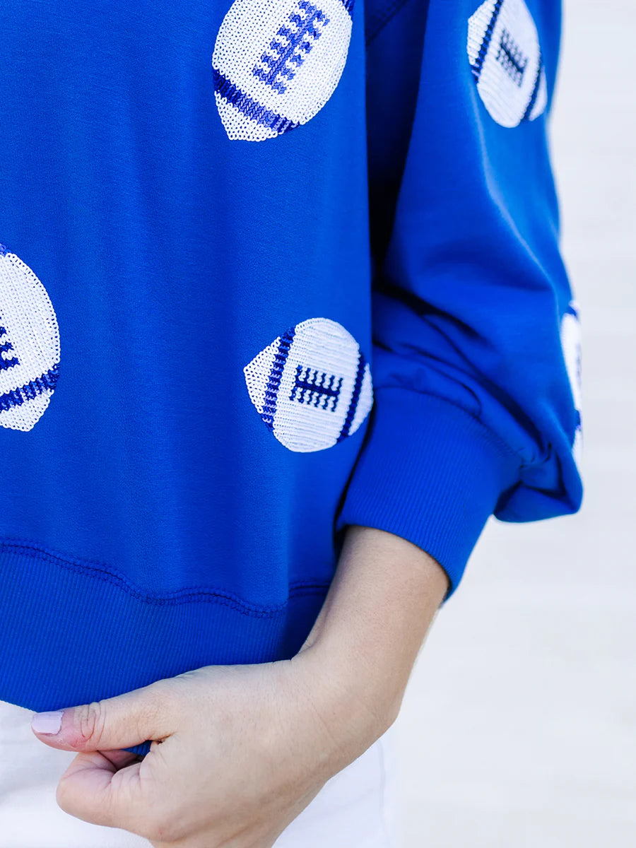 Blue Football Sweatshirt Beaded XL