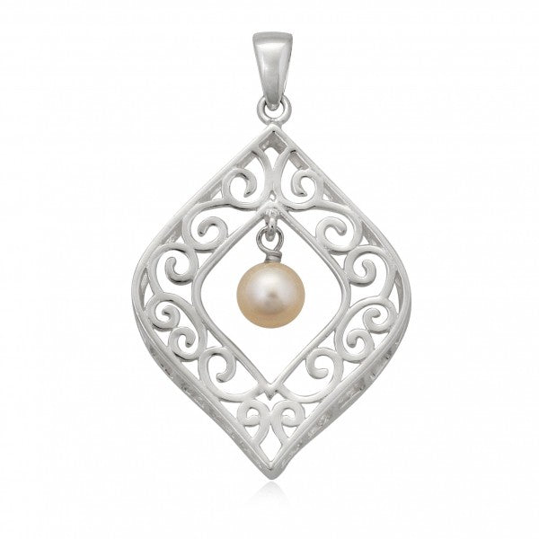 P897 Southern Gates Art Deco Framed Drop Pearl Pendant