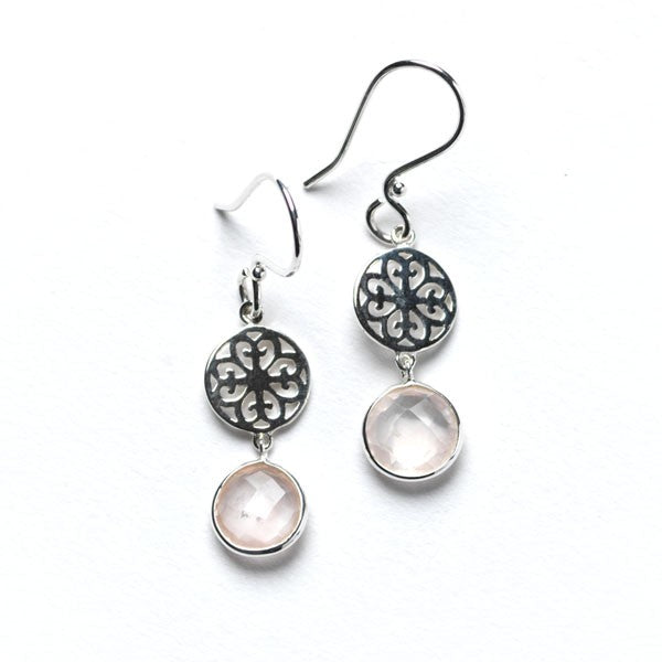 E524 Dangle Earrings with Rose Quartz