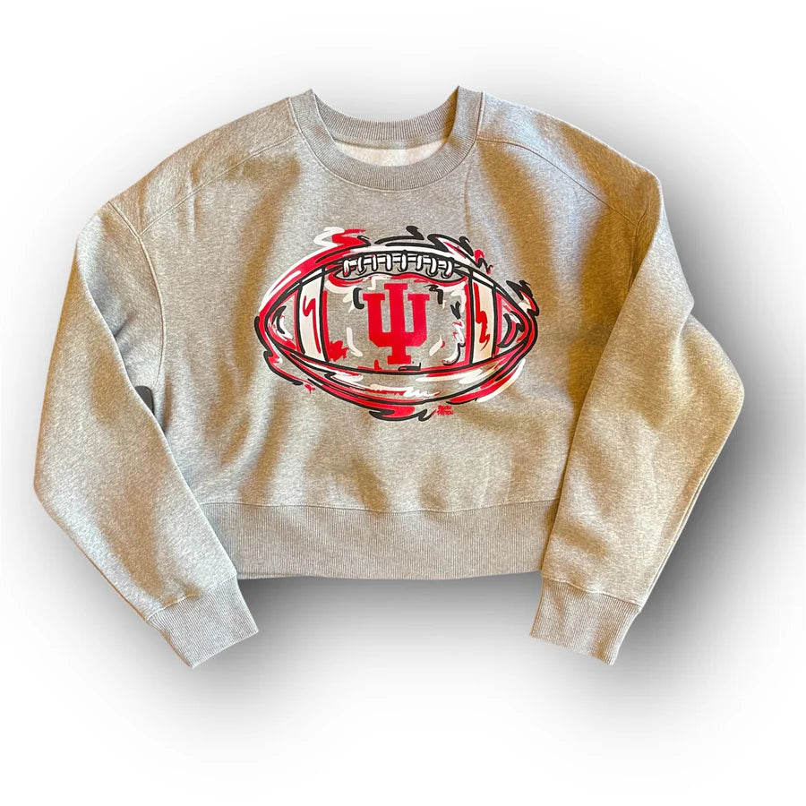 Indiana Uinversity Football Women's Cropped Crew Fleece  Heather Grey
