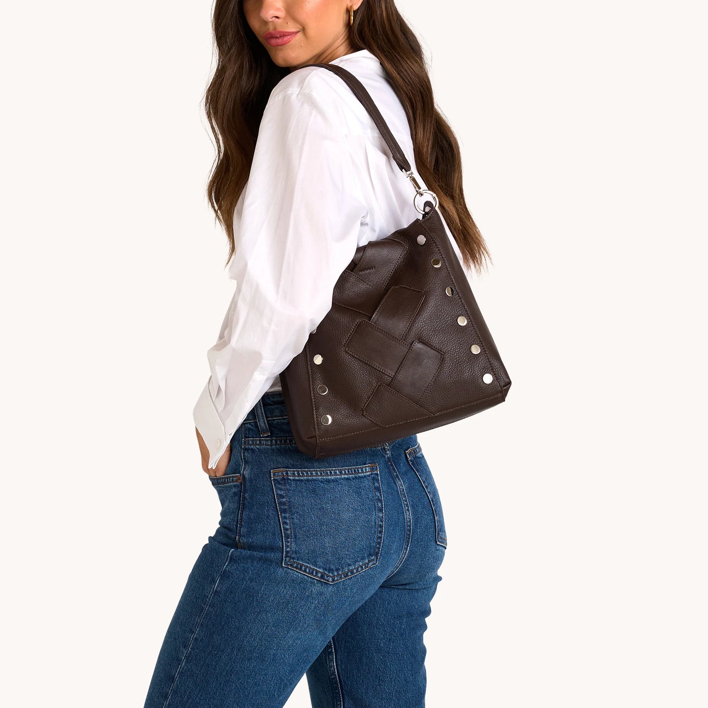 Bryant Large Espresso Pebble Weave/Silver