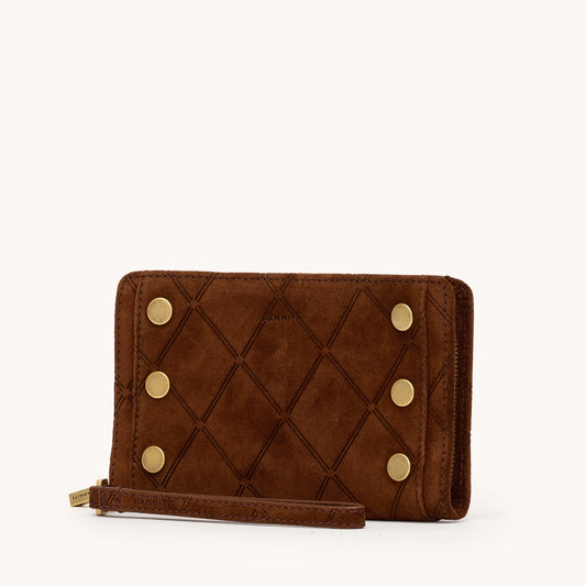 Bryant Wallet Chocolate Diamond Suede/Antique Gold