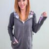 Tara Zip Up Pullover  Grey  Floral