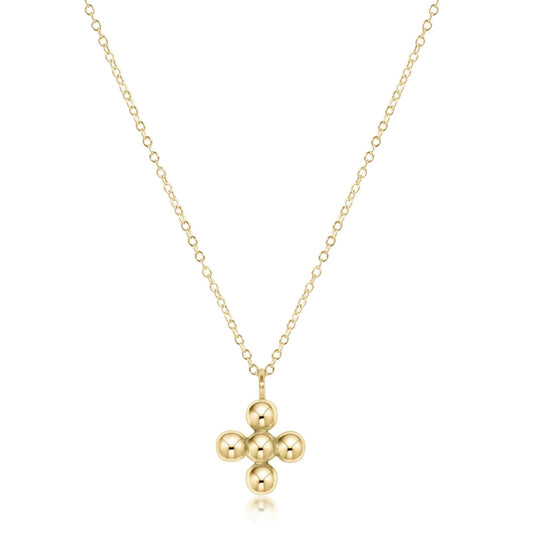 N16GCLSCGC4 16" Necklace Gold - Classic Beaded Signature Cross Gold Charm - 4mm Bead Gold