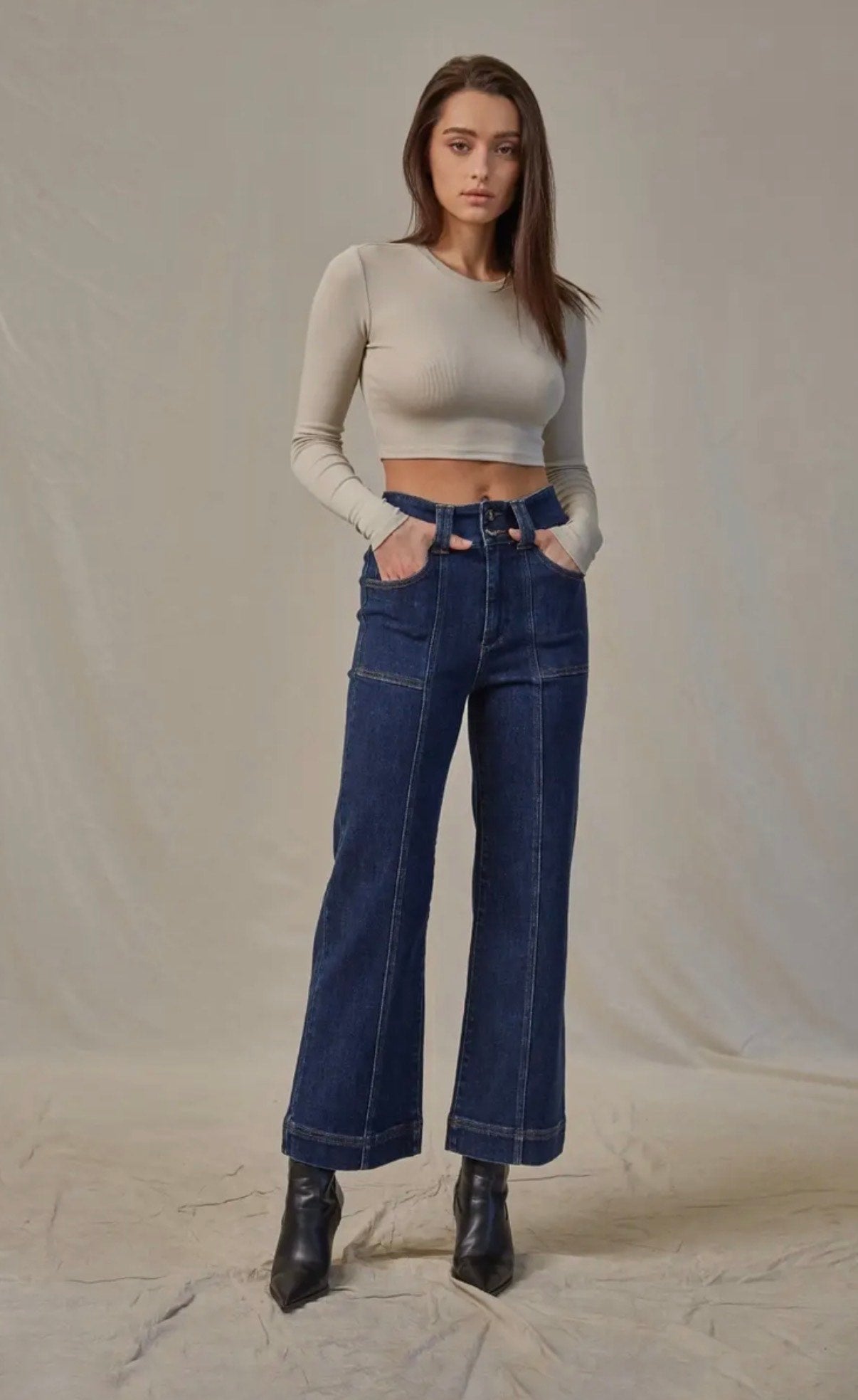 Super High Rise with Wide Crop French Navy Jean