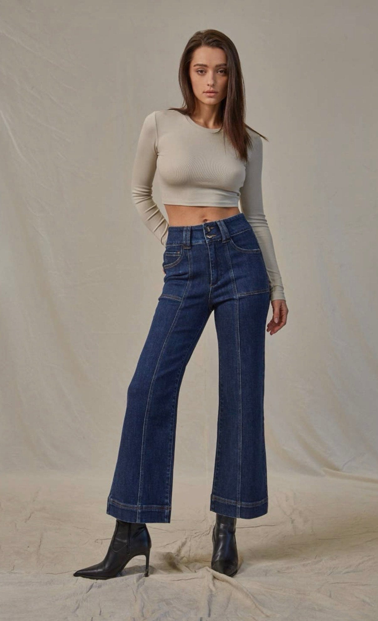 Super High Rise with Wide Crop French Navy Jean