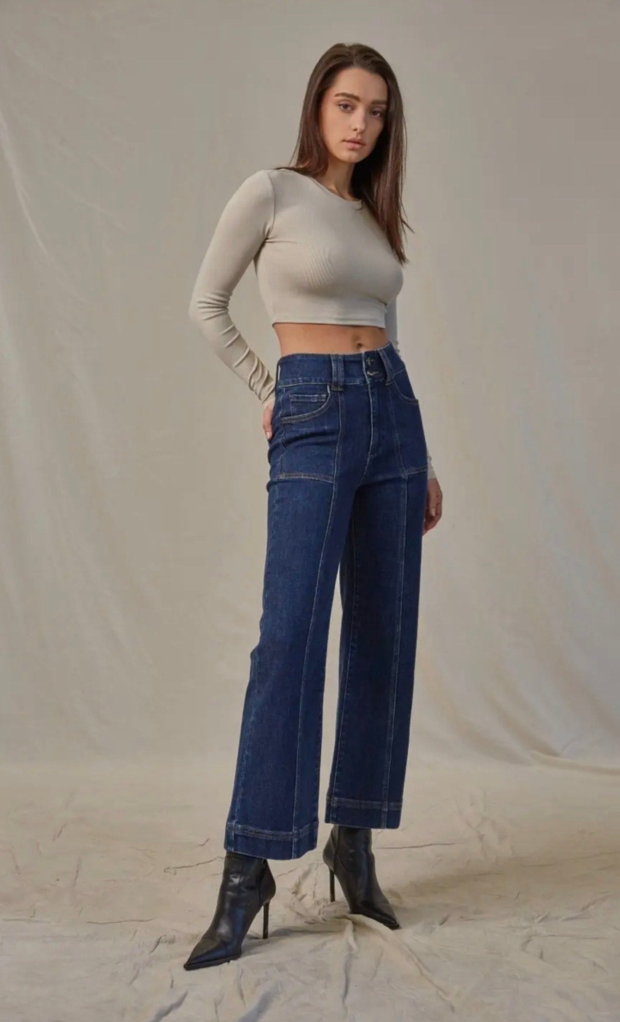 Super High Rise with Wide Crop French Navy Jean