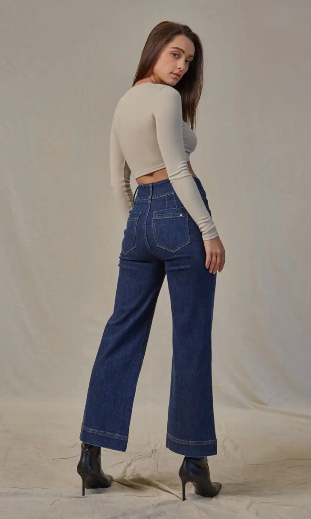 Super High Rise with Wide Crop French Navy Jean
