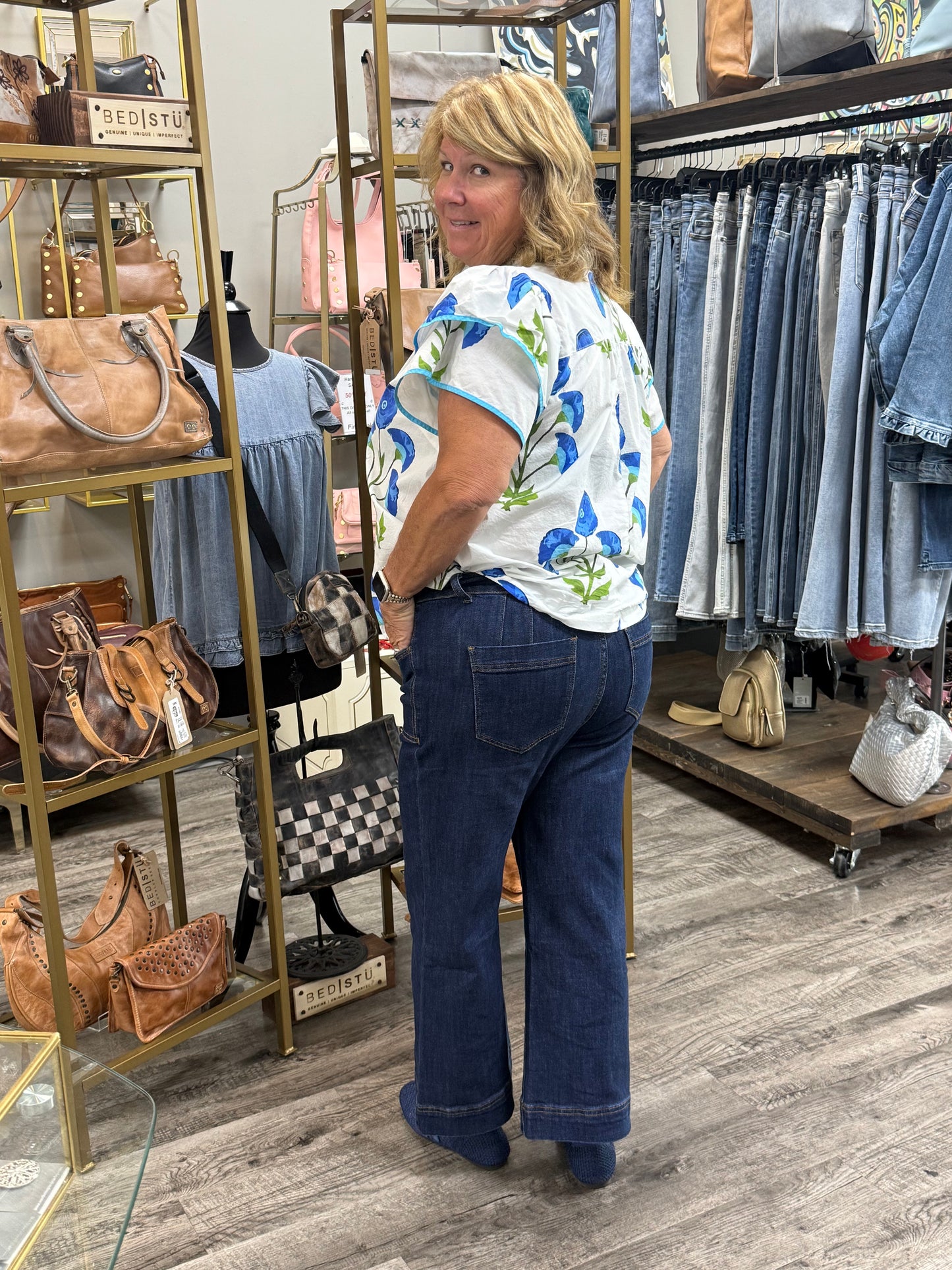 Super High Rise with Wide Crop French Navy Jean
