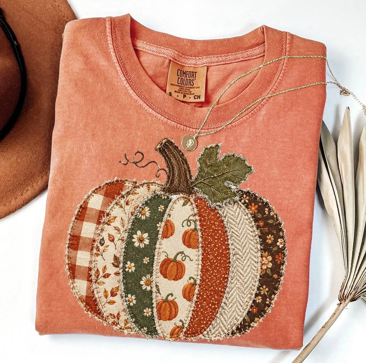 Faux Patchwork Pumpkin Tee- Yam