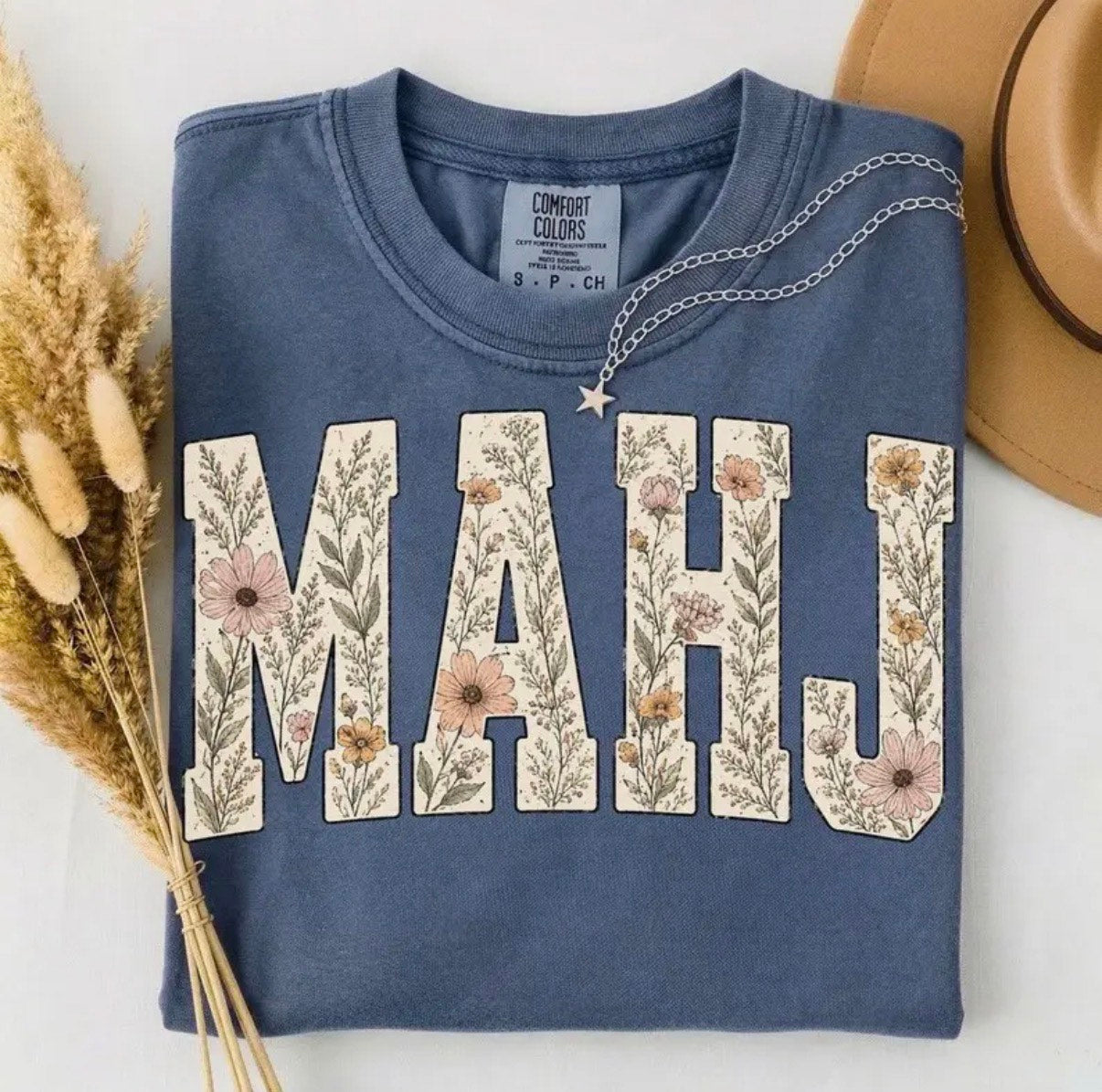 Mahj Floral Tee- Blue