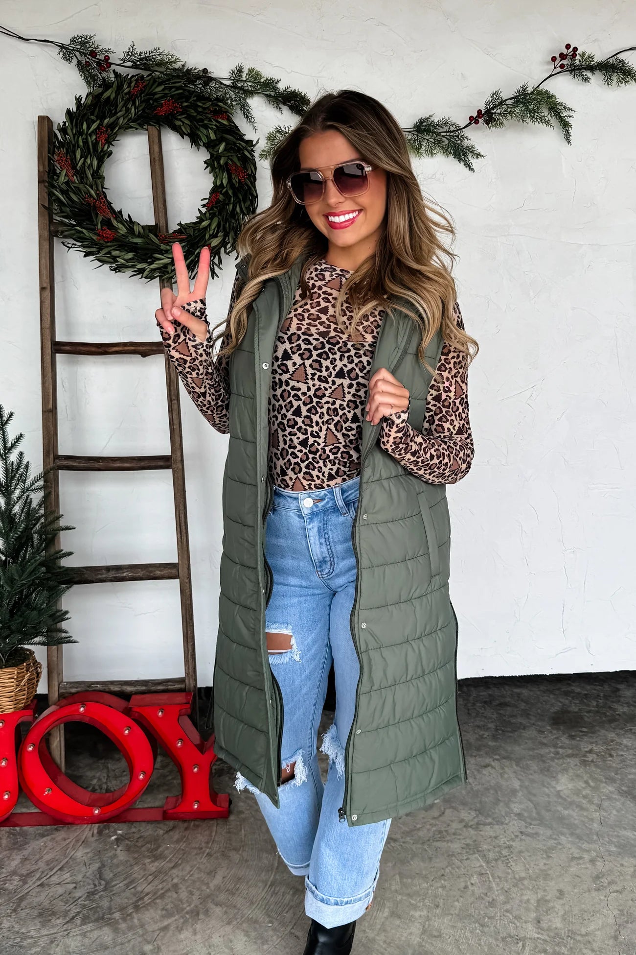 Kendall Long Puffer Vest OLIVE