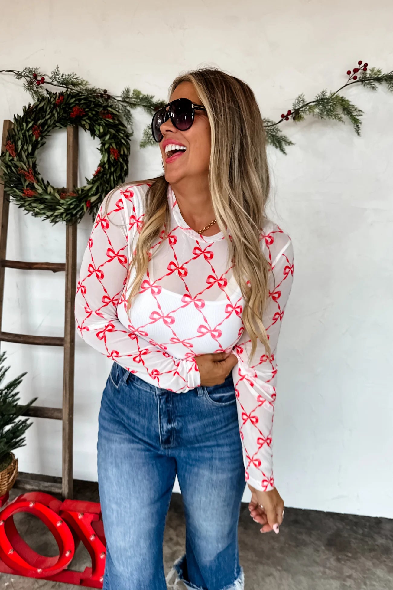 PREORDER Dress it Up Mesh Top RED RIBBON BOWS
