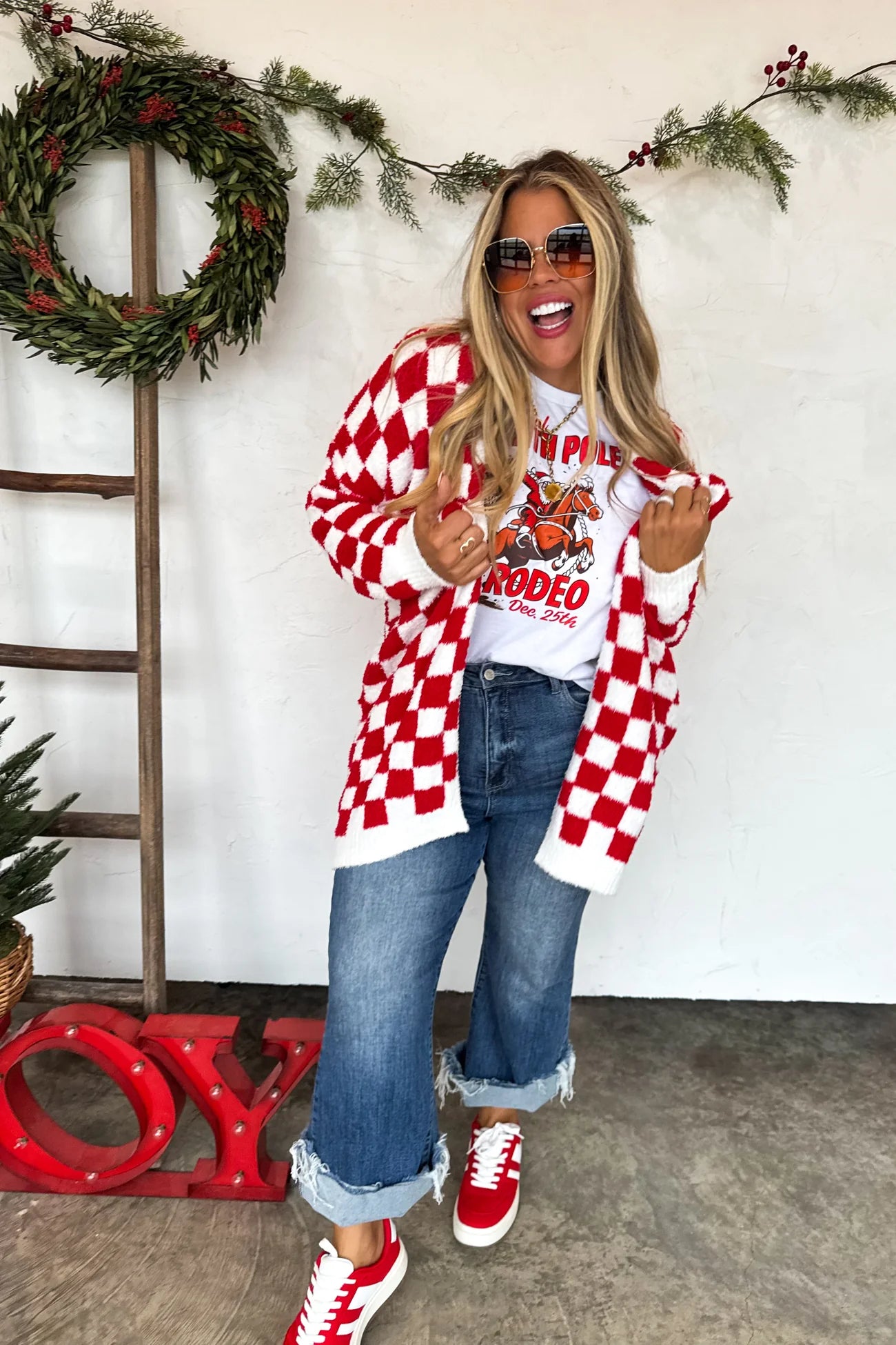 Christmas Red Checker Cloud Cardigan