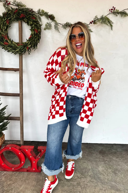Christmas Red Checker Cloud Cardigan