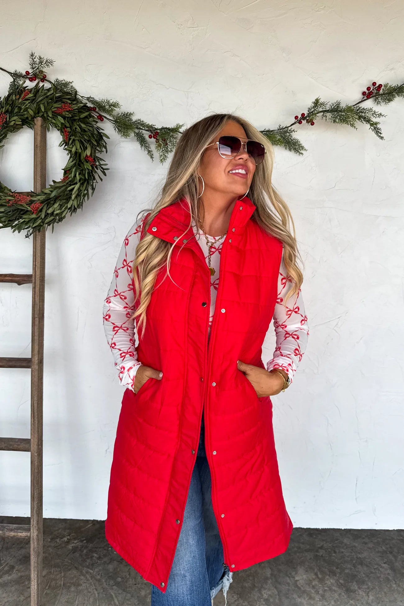 PREORDER Kendall Long Puffer Vest RED