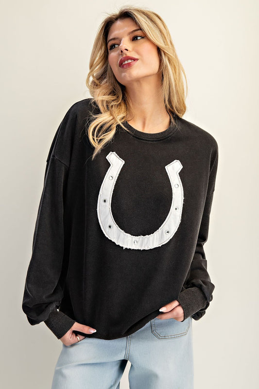 Black Washed Horseshoe Pullover