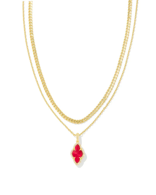 9608877483 ABBIE PAVE FRAME MULTI STRAND NECKLACE GOLD CRANBERRY ILLUSION